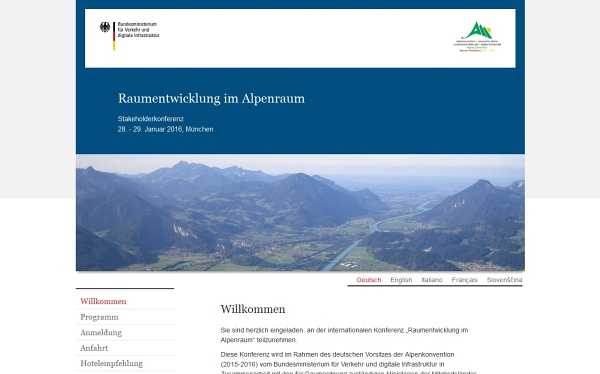 Website mit Datenmanagement für eine internationale Konferenz des BMVI im Rahmen der Alpenkonvention
